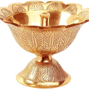 Handmade Brass Indian Puja Oil Lamp, Golden Diya Lamp Engraved Design Diya for Diwali Pooja (Devdas 2" Set of 1) Free 100 Cotton Wicks