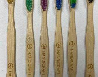 Bamboo Toothbrush Medium Bristle 6-Pack | Wooden Toothbrushes for Adults & Kids | Eco-Friendly Compostable Biodegradable Wood Toothbrush Set