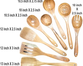 Teak Wooden Spoons for Cooking, Kitchen Utensils Set, Natural Teak Wood Spoon and Spatula for High Heat Stirring, Baking. 8 pcs Set