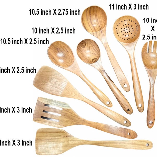 Teak Wooden Spoons for Cooking, Kitchen Utensils Set, Natural Teak Wood Spoon and Spatula for High Heat Stirring, Baking. 8 pcs Set