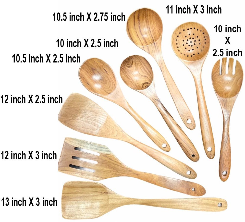 11 Pcs Wood Utensils Set With Holder,Nature Teak Wooden Utensil for Kitchen Nonstick Wooden Cooking Spoons with Spatula,Turner,Egg Whisk,Fork,Strainer Spoon,wooden utensils 