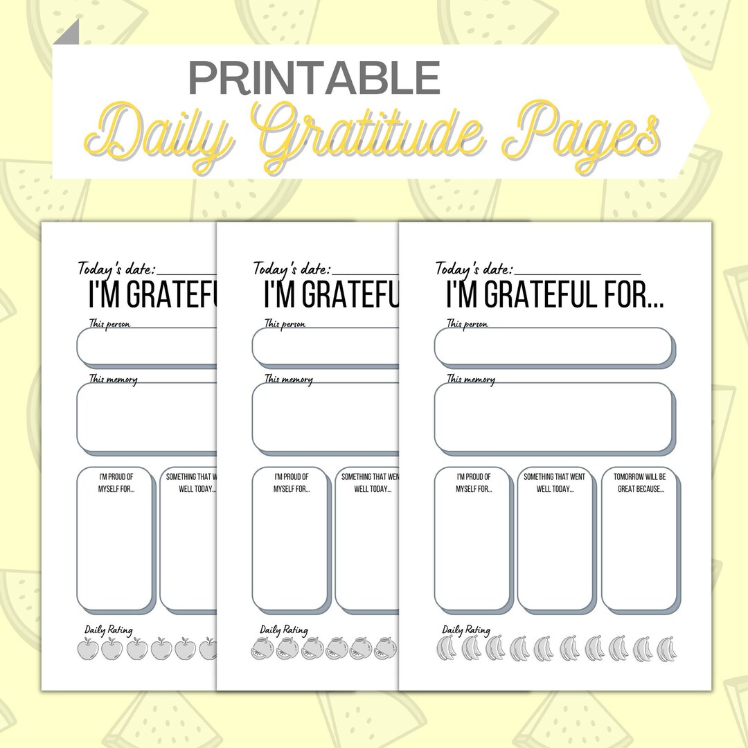 Printable, Fillable Daily Gratitude Journal Pages Insert Set / Bundle ...