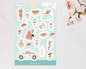 Bleuberri Summer Fun Stickers, Kawaii Summer Stickers, Cute Summer Stickers, Kawaii Planner Stickers