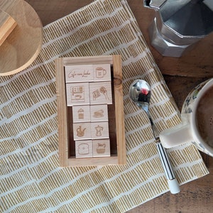 Colección de sellos de goma para amantes del café, sellos de goma para café, sellos de goma para café en casa