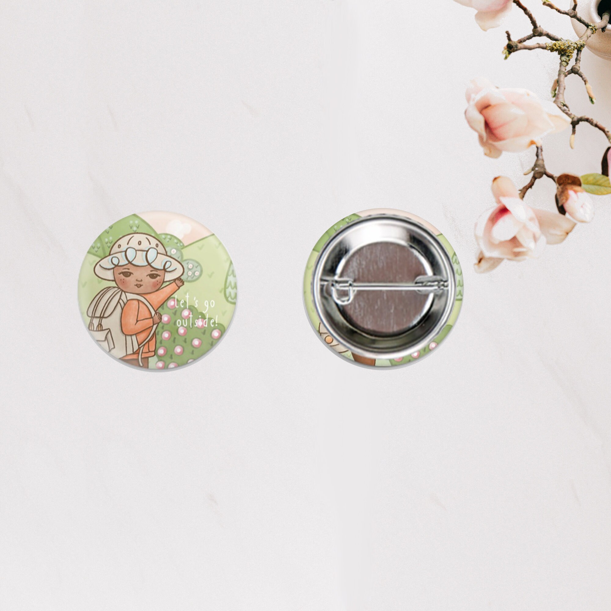 Bleuberri Go Outside Button, Kawaii Button, Cute Outdoorsy Button
