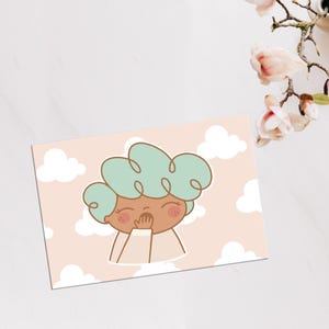 Carte postale bleuberri bâillement, carte postale kawaii