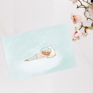 Bleuberri : carte postale Sleepy Bleu, carte postale Hygge, carte postale Kawaii Cosy