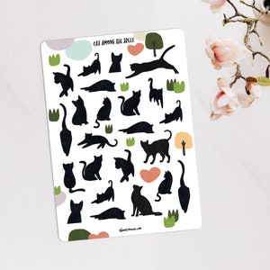 Katze unter den Bäumen Aufkleber, Schwarze Katze Sticker