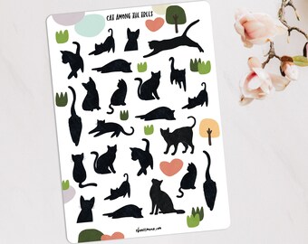 Cat Among the Trees Stickers, Black Cat Stickers