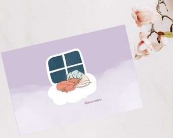 Bleuberri Rainy Day Postcard, Hygge Postcard, Kawaii Cosy Postcard