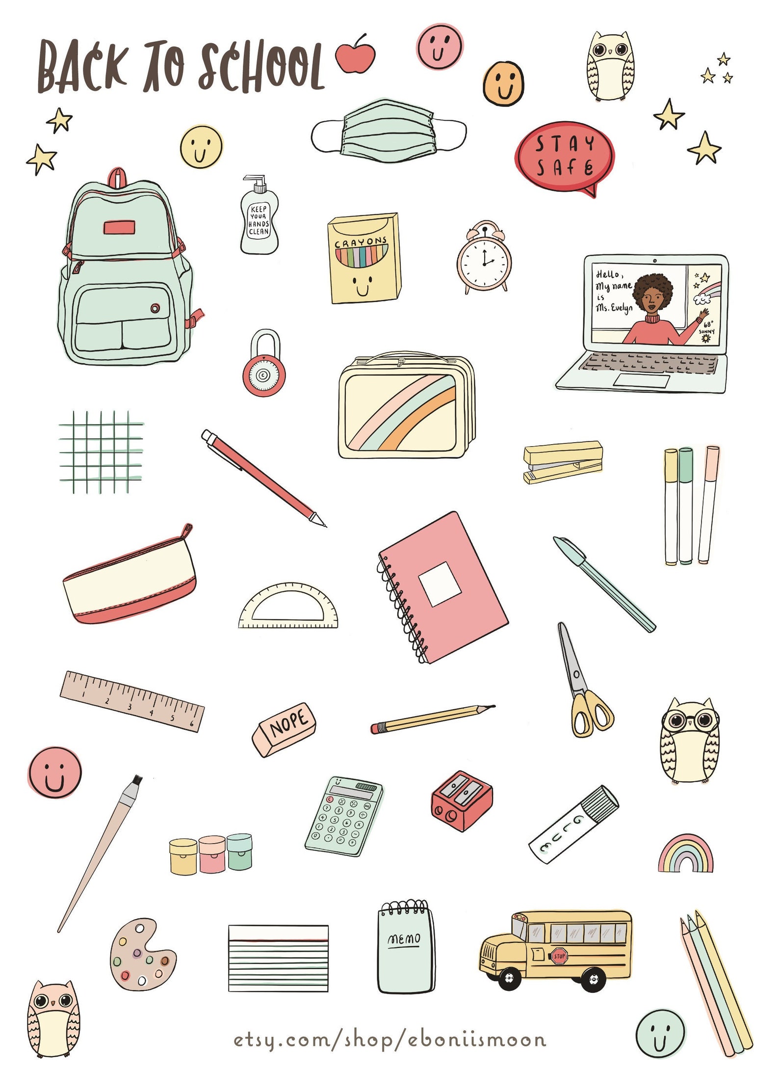 School Supplies Haul Stickers Stationery Stickers Back to Etsy