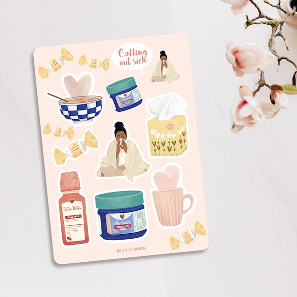 Sick Day Stickers, Calling Out Sick Stickers, Get Well Stickers, Self-Care Stickers