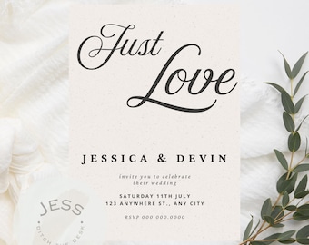 Invitación de boda minimalista / Invitación "Nada sofisticado, solo amor" / Tarjeta de anuncio de boda minimalista / Recepción moderna / Ella dijo que sí