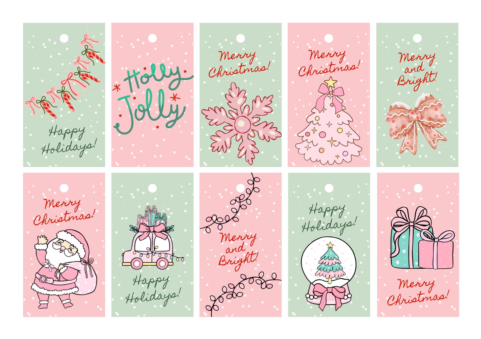Elegant Pink & Green Christmas Gift Tags | Festive Printable Holiday ...