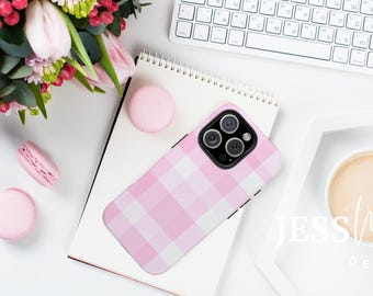 Chic Pink Plaid Tough Phone Cases - Stylish Protection, Gift for Her, Trendy Accessories, Summer Vibes, Birthday Gift