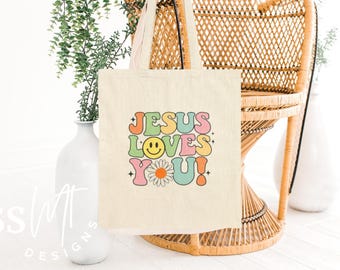 Jesus Loves You Tote Bag, Eco-Friendly Shopping Bag, Christian Gift, Reusable Grocery Bag, Inspirational Canvas Tote