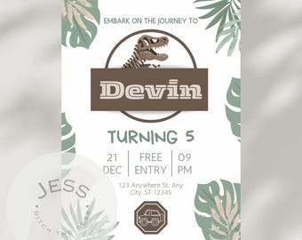 Invitación de cumpleaños de dinosaurios / Invitación a fiesta de aventuras de dinosaurios / Plantilla editable de Canva / Invitación de Parque Jurásico / Fiesta de cumpleaños infantil