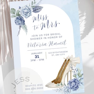 Editable Light Blue Floral Bridal Shower Invitation Template for Bridal Shower | Printable Shower Invite Template | Digital Download | Blue