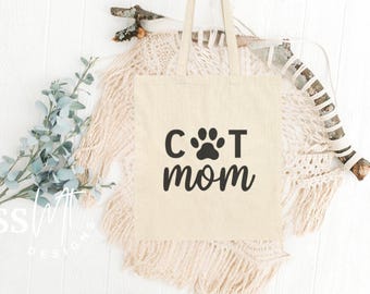 Cat Mom Cotton Canvas Tote Bag, Eco Friendly Gift for Cat Lovers, Reusable Shopping Bag, Pet Owner Gift, Cat Lover Tote