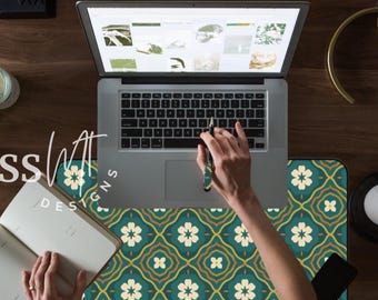 Green Floral Desk Mat, Botanical Mouse Pad, Nature Inspired Office Decor, Abstract Greenery Desk Accessory, Plant Lover Desk Blotter,
