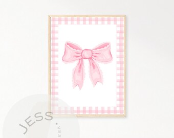 Decorazione murale con fiocco rosa di tendenza / Decorazione murale con fiocco rosa per la cameretta / Decorazione murale millennial / Poster per la cameretta / Arte civettuola femminile / Decorazione per la stanza / Preppy
