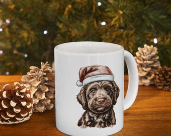 Golden Doodle Santa Hat Mug, Christmas Gift, Dog Lover, Pet Lover Gift, 11oz Mug, 15oz Mug, Cute Holiday Dog Mug, Festive Dog Mug, Christmas