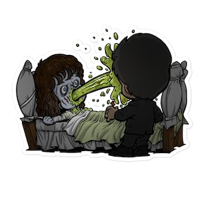Exorcist Sticker Father Karras Pea Soup Vomit Catholic Horror Friedkin Puke Pazuzu Devil Demon Regan Possession Christ Scariest Movie Ever