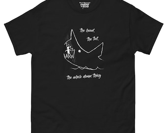 Chalkboard Shark Shirt Jaws Quint Spielberg Movie 1975 Tshirt Ocean Horror Teeth Fins Head Tail Whole Damn Thing Shark Drawing