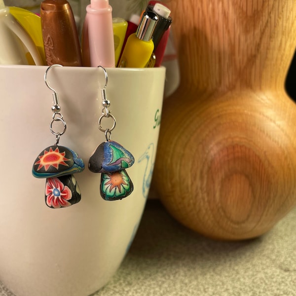 Polymer clay mushroom earrings