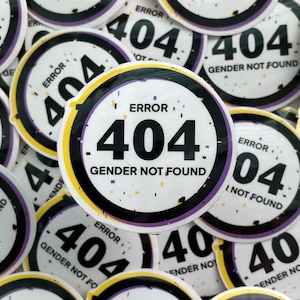 Error 404 Género no encontrado vinilo adhesivo 2.25"
