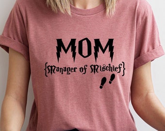"Mom Manager Of Mischief" Women's T-Shirt - Magic Mom Graphic Tee, Soft Cotton, Family Matching Top