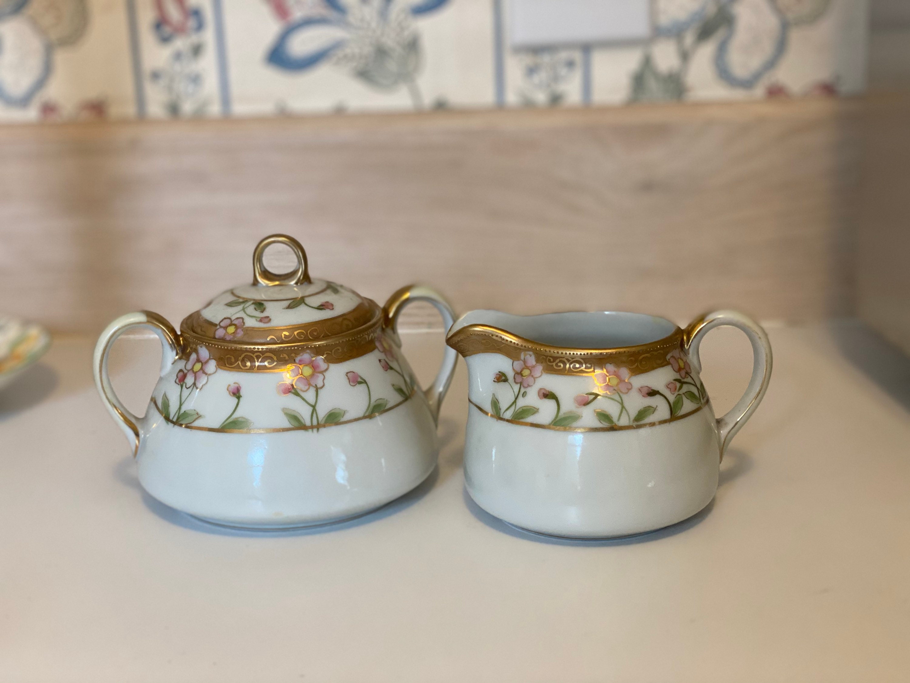 Nippon Hand Painted Tea Set Single Serve Teapot Creamer Sugar Gold | My ...