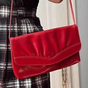1980s Vintage Red Faux Leather Clutch Purse