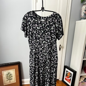 rabbit rabbit rabbit designs dress 1990s Vintage Black Floral | Size 12 XS040-XD040Taupe An adorable bunny adorns Vintage 2000s Lace Mini Womens clothing size:US 2