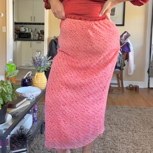 1990s Vintage Plus Size Hot Pink Floral Skirt | Size 18W | Size 2XL