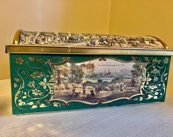 Vintage lithographed biscuit tin box Schmidt,Collectible tin box,Storage box,Farmhouse decor,Cottage chic,Box with castle,German vintage