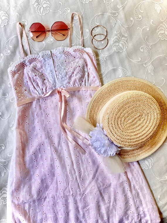 1970s Vintage Light Pink Cottagecore Prairie Dress