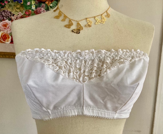 1970s Vintage White Strapless Bralette with Sheer