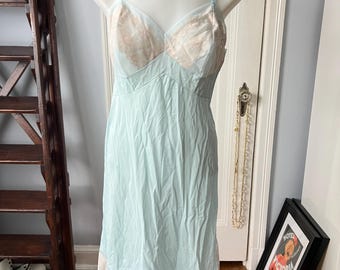 Size M | 1960s Vintage Vanity Fair Baby Blue Lingerie Slip Dress