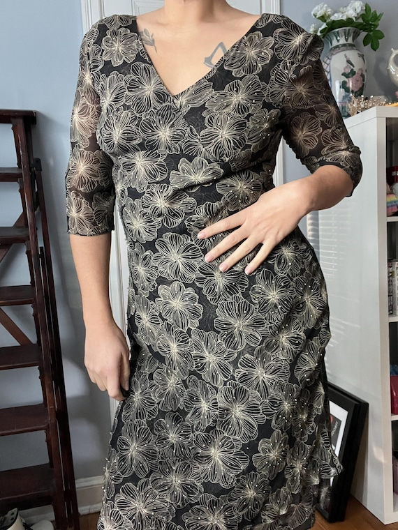knee length dresses for ladies Sage Multi Plus Size Floral Organza Cascade High Low Midi Dress main image 0