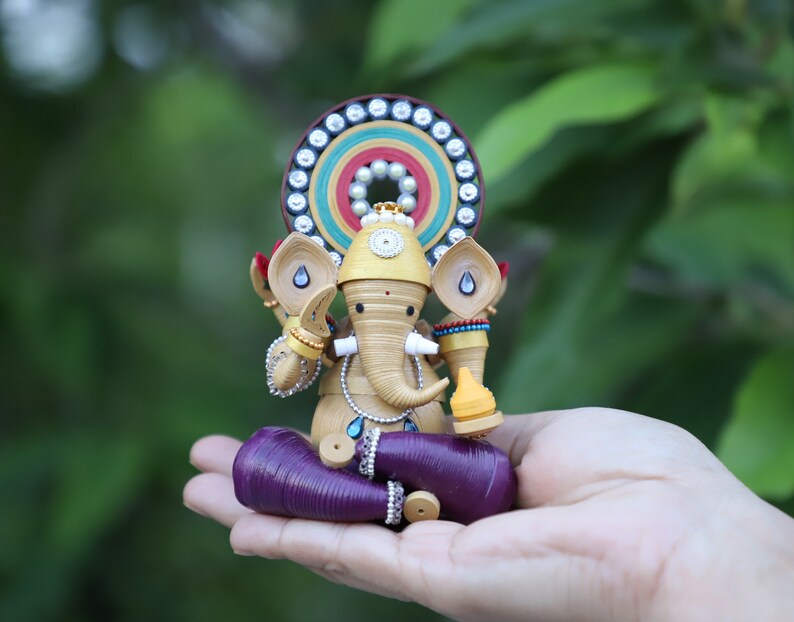 Quilled Lord Ganesha Idol Housewarming Gift Elephant Gifts Diwali Decor Home Decor Gift for Mom Handmade Wedding Gift Maximalist image 9