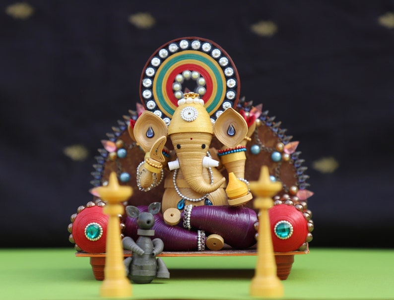 Quilled Lord Ganesha Idol Housewarming Gift Elephant Gifts Diwali Decor Home Decor Gift for Mom Handmade Wedding Gift Maximalist image 10