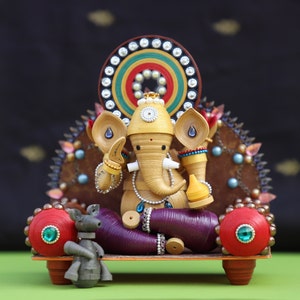 Quilled Lord Ganesha Idol Housewarming Gift Elephant Gifts Diwali Decor Home Decor Gift for Mom Handmade Wedding Gift Maximalist With Chair & Mouse