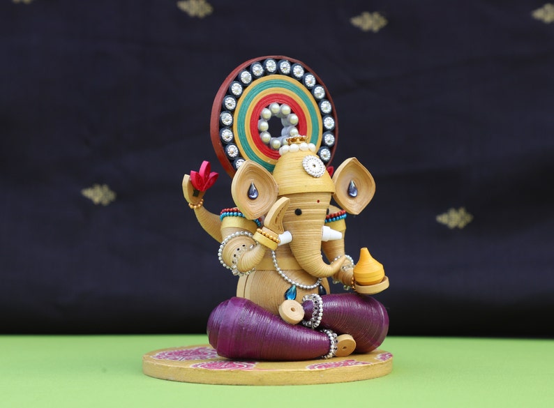 Quilled Lord Ganesha Idol Housewarming Gift Elephant Gifts Diwali Decor Home Decor Gift for Mom Handmade Wedding Gift Maximalist image 3