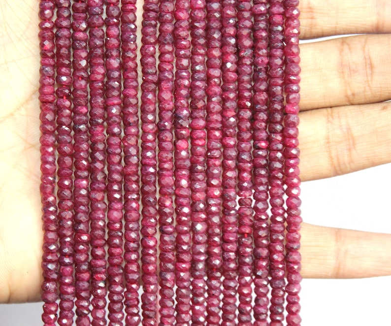 AAA Ruby Corundum Faceted Rondelle Gemstone Beads,13 Inches, 3-5mm, Top Quality Ruby faceted Rondelle Beads,Red Ruby For Jewelry zdjęcie 3