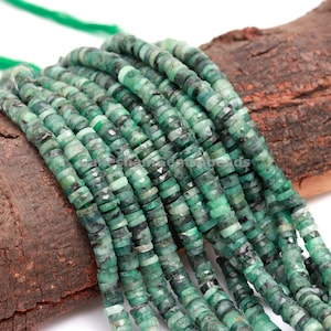Natural Emerald Heishi Disc Shape Beads, Emerald Faceted Heishi Tire Shape Gemstone Beads, Yoga Healing Real Beads For DIY Jewelry Making