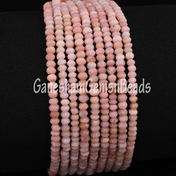 4 mm Pink Opal Faceted Gemstone Grade AAA Pink Rondelle Loose Beads Full Strand,Pink shaded Opal Rondelle Shape Beads,Opal Beads For Jewelry