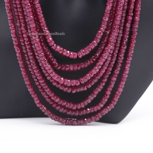 Ruby Corrundum Faceted Rondelle Beads, Ruby Necklace, 5 Strands Red Ruby Necklace, AAA+ Ruby Corrundum Rondelle Beads, Ruby Rondelle Beads