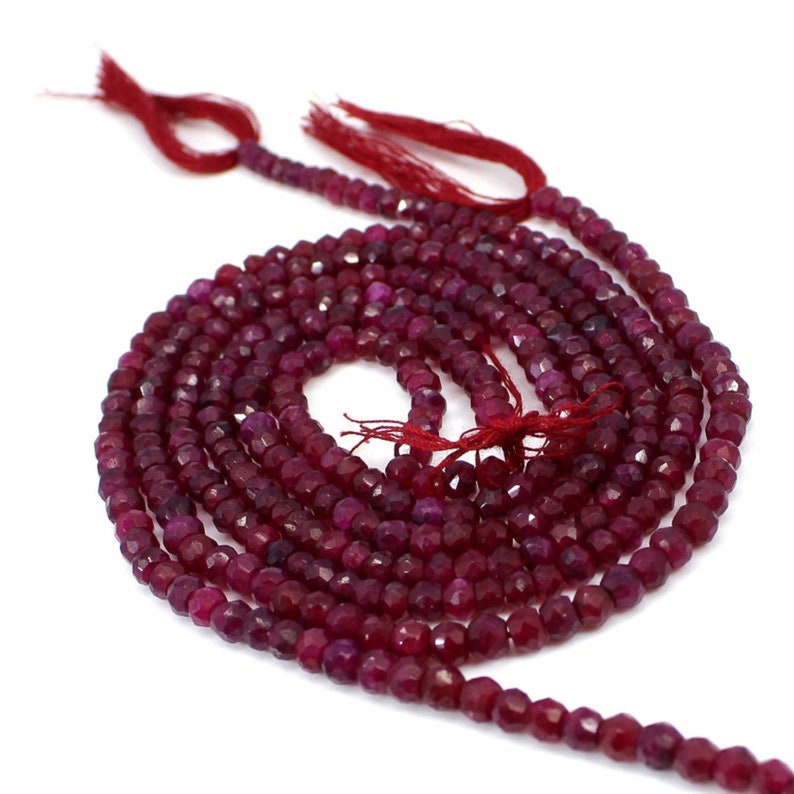 AAA Ruby Corundum Faceted Rondelle Gemstone Beads,13 Inches, 3-5mm, Top Quality Ruby faceted Rondelle Beads,Red Ruby For Jewelry zdjęcie 2