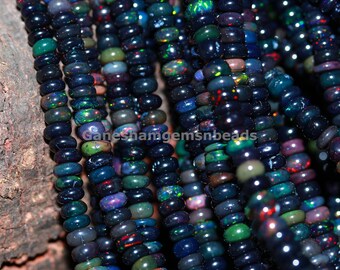 Black Ethiopian Opal Smooth Rondelle Beads, 3-3.5 mm Black Opal Beads, Excellent Quality Smooth Rondelle Beads Ethiopian Opal Bead Flashy